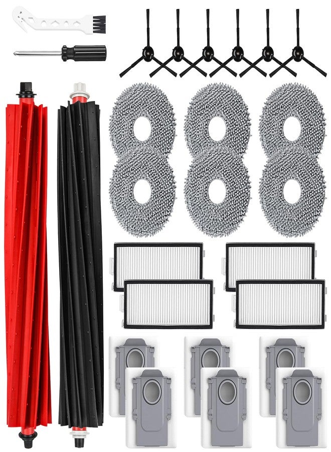 AnDongo 26 Pack Replacement Accessories for Roborock Qrevo Master/Qrevo Slim Robot Vacuum Cleaner, 2 Main Brush 6 Side Brushes 4 HEPA Filters 6 Mop Pads 6 Dust Bags 1 Cleaning Brush 1 Screwdriver - Image 1
